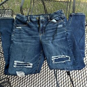 American Eagle Outfitters Women's Ripped Dark Blue Skinny Jeans